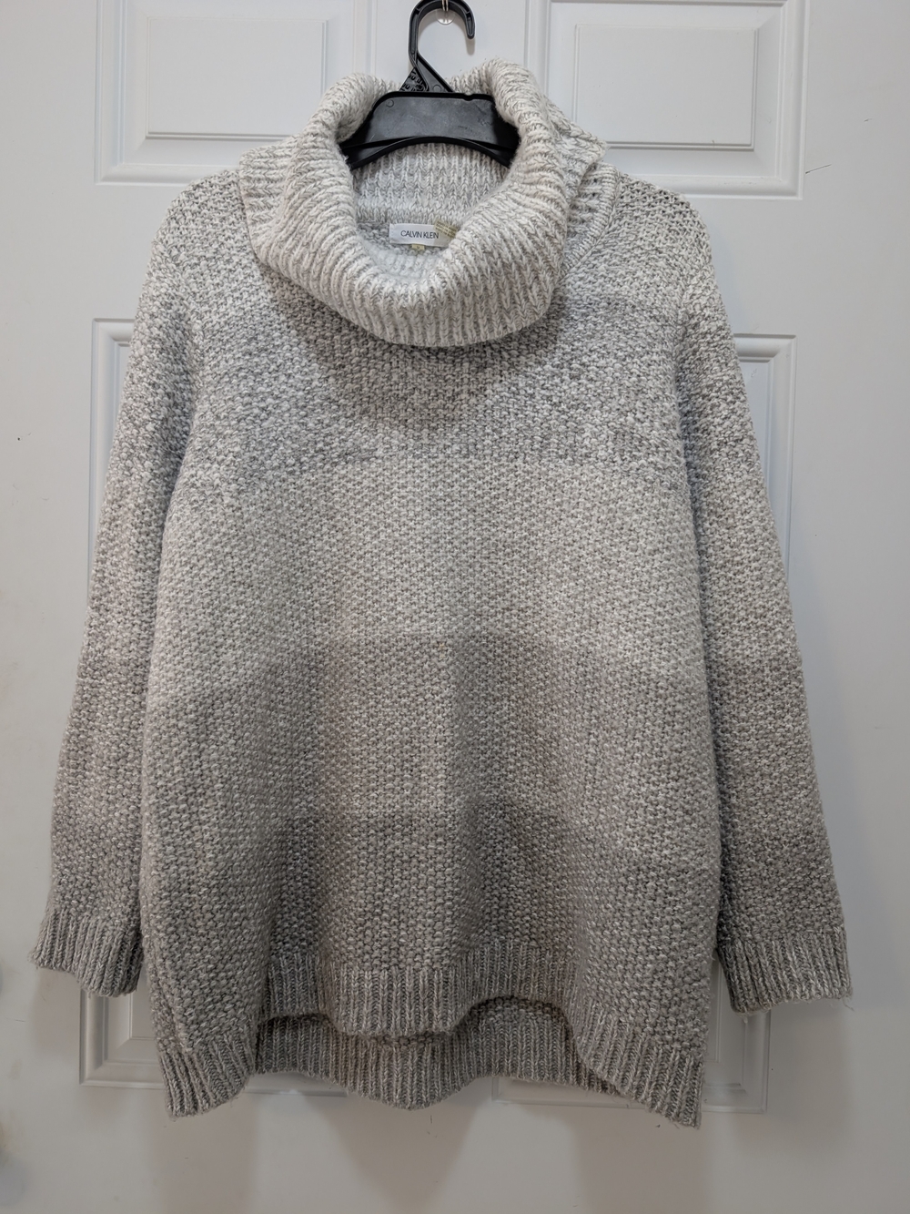 Calvin Klein Chunky Knit Cowl Neck Sweater in Light Gray